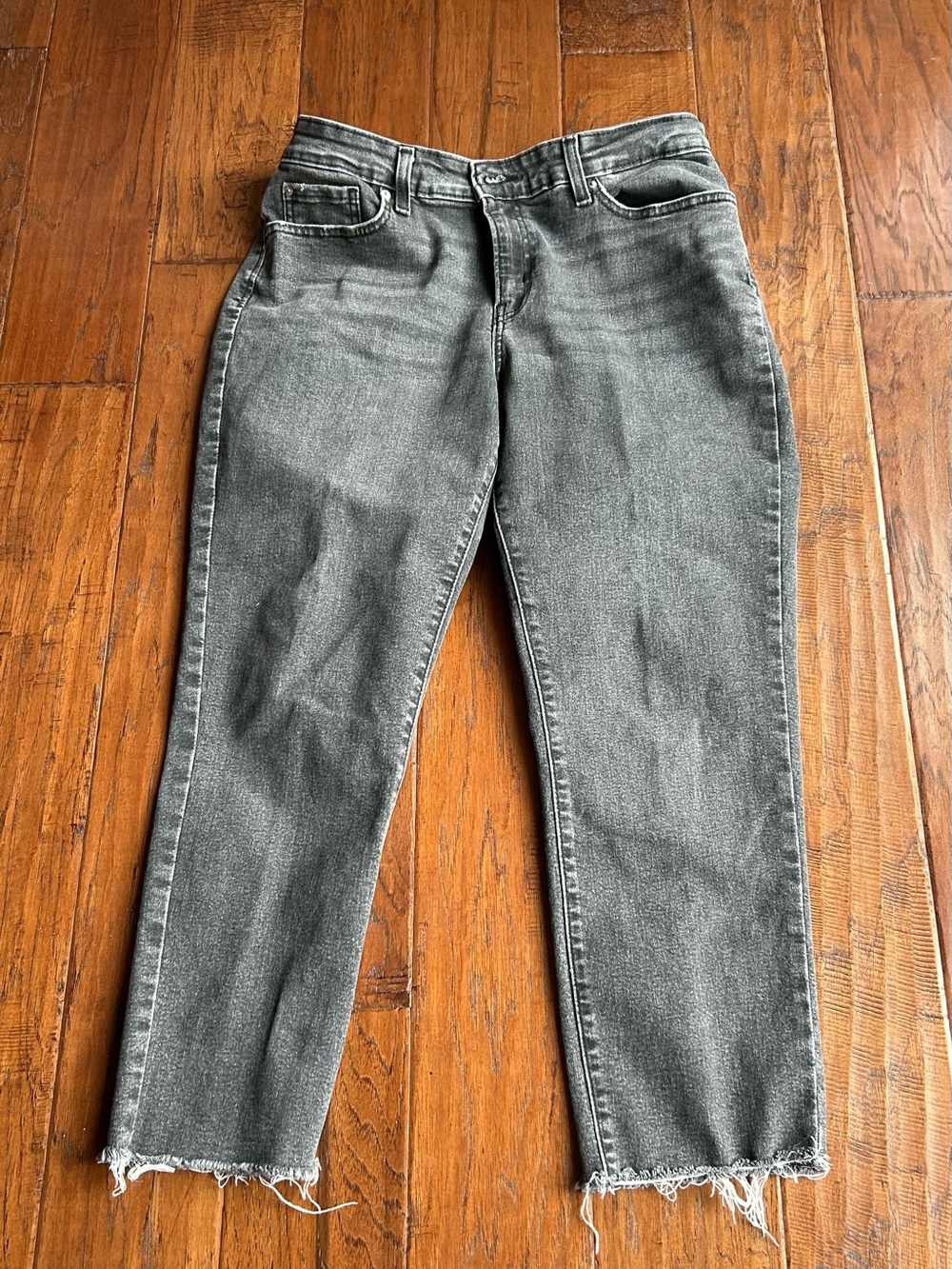 Signature by Levi Strauss Washed Gray Straight-Back Jeans with Frayed Hem